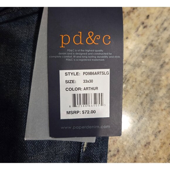New! pd&c Jeans Men's 33x30 Blue Dark Wash Slim Straight Leg Jeans Arthur - Picture 12 of 14